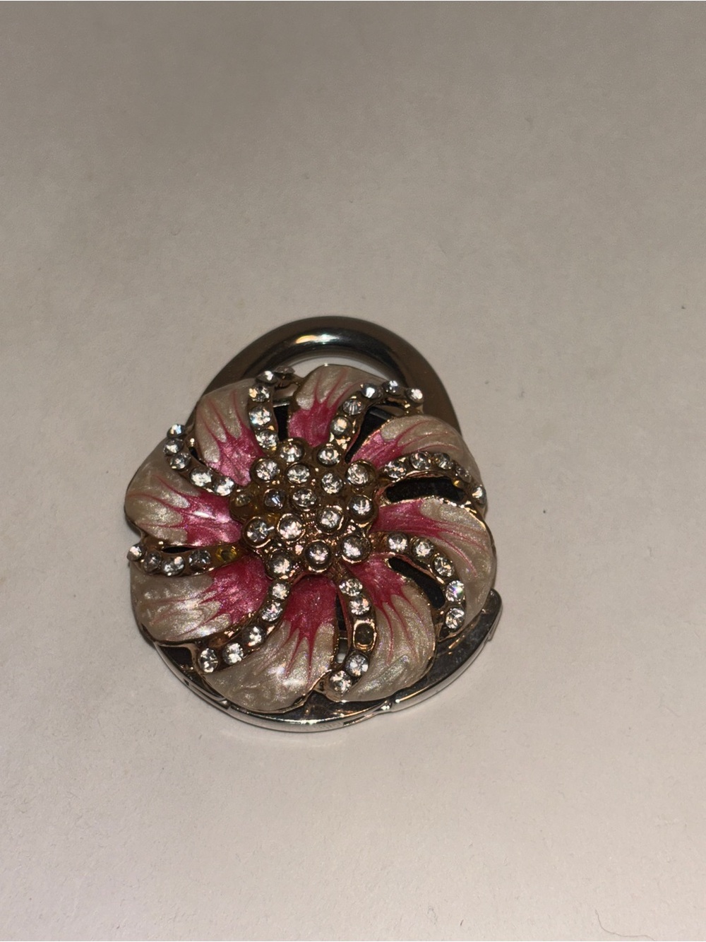 Floral Crystal Foldable Purse Hook in Pink and Pearl